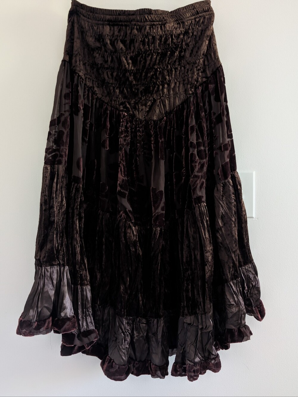 Velvet Tiered Maxi Skirt - Chocolate Brown